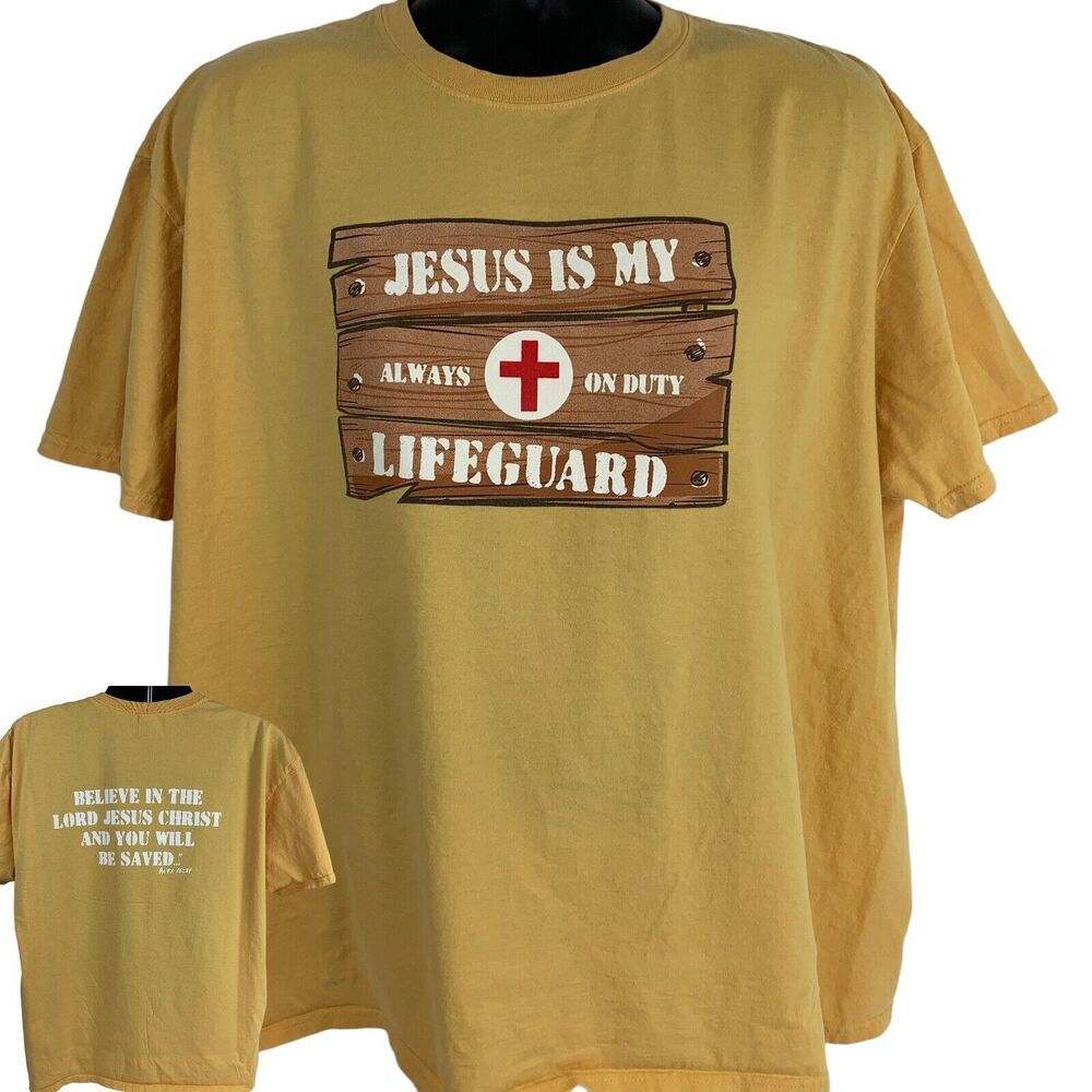 Jesus Is My Lifeguard T Shirt 2XL XXL Christian Religious Christ Swimmer Yellow